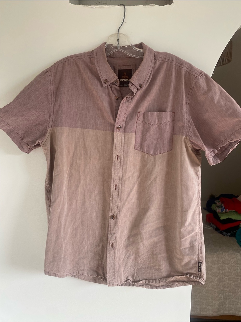 Prana Two-Tone Short-Sleeve Button-Down Shirt in Dusty Rose and Light Mauve